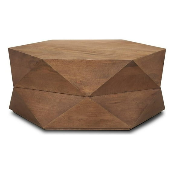 Arreto Hexagonal Hinged Solid Wood Top and Base Coffee Table