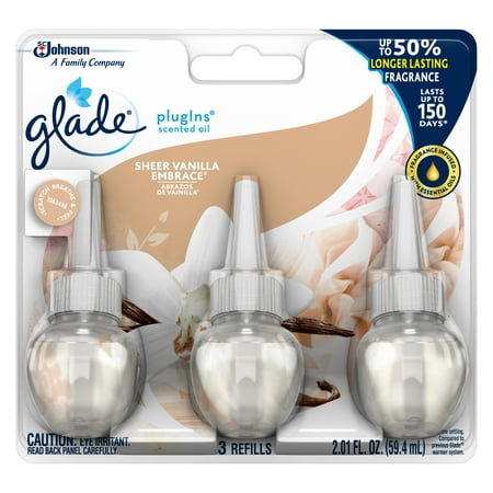 Glade PlugIns Refill 3 CT, Sheer Vanilla Embrace, 2.01 FL. OZ. Total, Scented Oil Air
