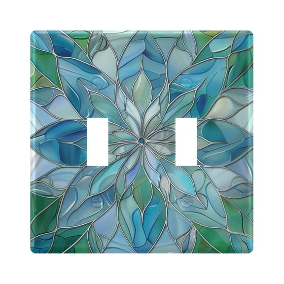 2 Gang Light Switch Cover Plate Blue Green Floral Stained Glass Wall Plate Decorate Electrical Outlet Cover Plates 4.56”x4.48”