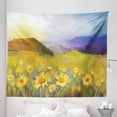 thumbnail image 1 of Fine Art Tapestry, Daisy Flower Blossom Meadow Painting with Hills Sunset Spring Season Foliage Image, Fabric Wall Hanging Decor for Bedroom Living Room Dorm, 5 Sizes, Multicolor, by Ambesonne, 1 of 1