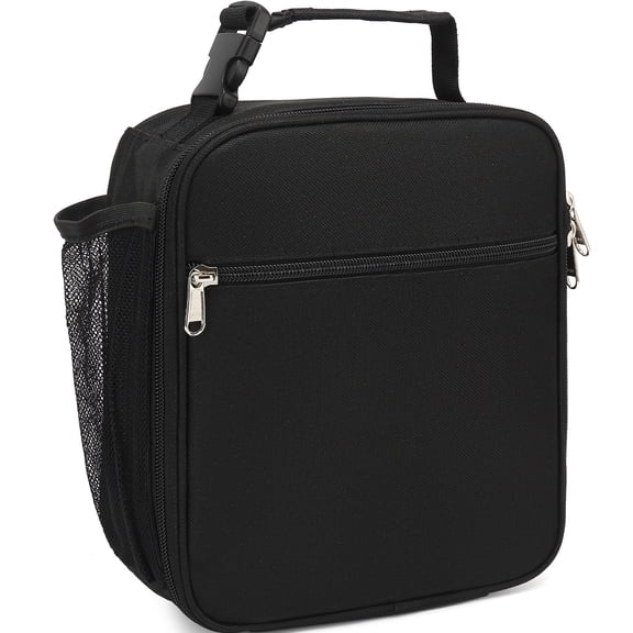 GYEUKHAM Kids Insulated Lunch Box, Mini Cooler Thermal Meal Bag with Buckle & Mesh Side Pocket, Back to School Tote for Girls & Boys,Black