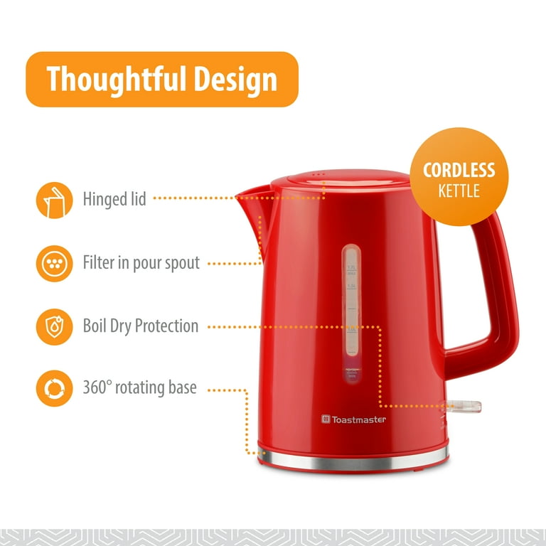 Toastmaster, Electric Kettle, 1.7-Liter, Red with Water Window