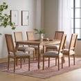 thumbnail image 2 of GDF Studio Fernleaf French Country Fabric Upholstered Wood and Cane Expandable 7 Piece Dining Set, Natural Brown and Light Gray, 2 of 13