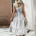 thumbnail image 5 of Dress For Womens Summer Sleeveless Collar Striped V Neck Flowy Casual Midi Dress, 5 of 8
