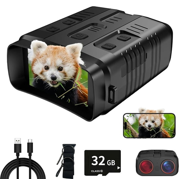 Night Vision Binoculars with 32G Memory Card, Night Vision Goggles for Adults, 3'' Screen Binoculars for Wildlife Observation, Hunting and Security