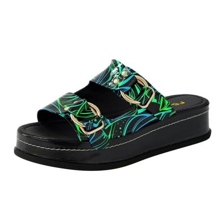 FSJ Women Round Open Toe Slides Sandals Comfortable Outdoor Thick Sole Slip On Platform Sandals Footbed Casual Summer Shoes Size 9.5 Multicolor