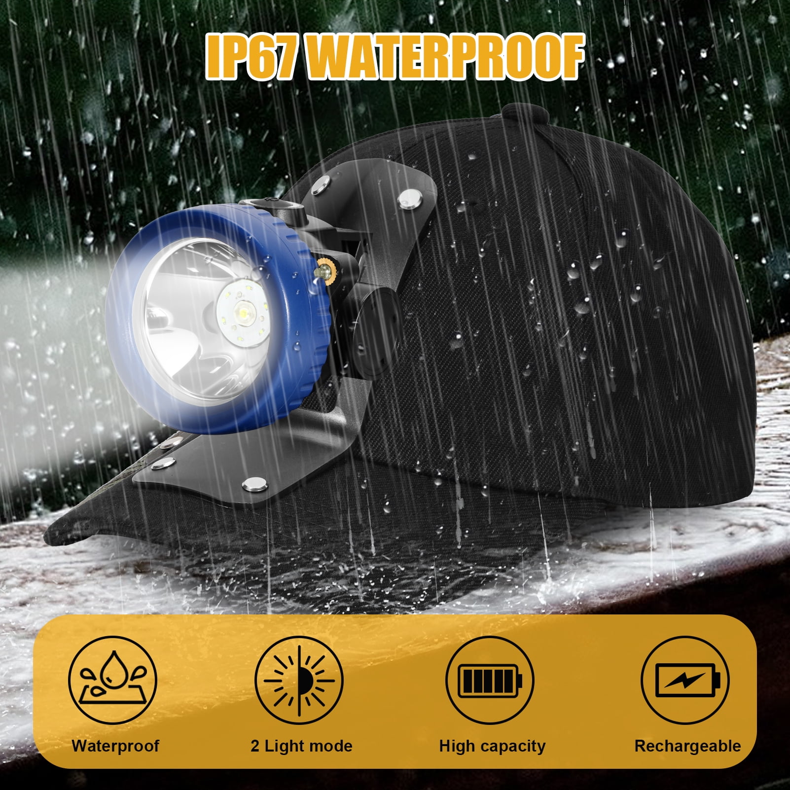 Yongkist LED Mining Headlamp Rechargeable Waterproof Headlight with Miner Cap, Super Bright 1+6 LED White Light, Lightweight, Long-Lasting for Work Camping Hiking Emergency Use