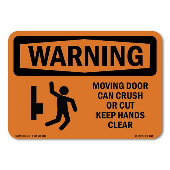 OSHA WARNING Sign - Moving Door Can Crush Or Cut With Symbol | Aluminum Sign | Protect Your Business, Work Site, Warehouse & Shop Area | Made in the USA