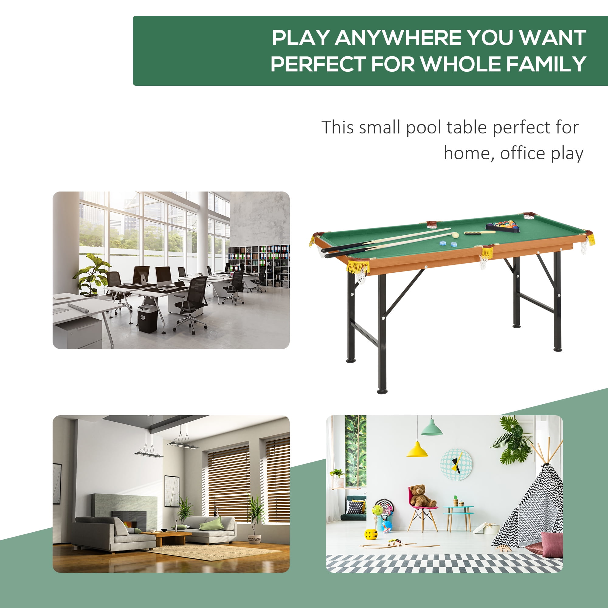 Soozier 55'' Portable Folding Billiards Table Game Pool Table for Whole Family Number Use With Cues, Ball, Rack, Brush, Chalk, Green