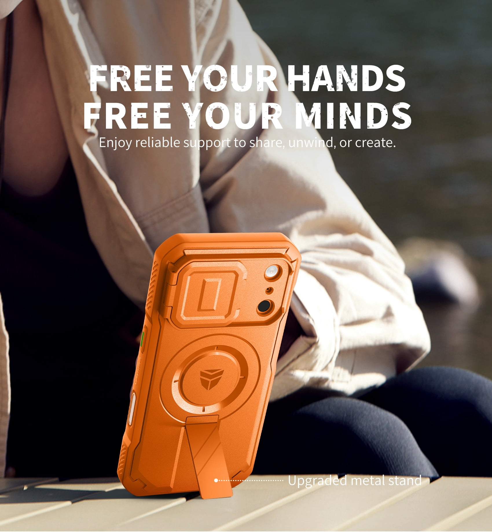 Dexnor for iPhone 17 Pro Case with Slide Camera Cover & Adjustable Kickstand, Magnetic Rugged Shockproof Bumper Cases Heavy-Duty Magnetic Protective Cover,Orange