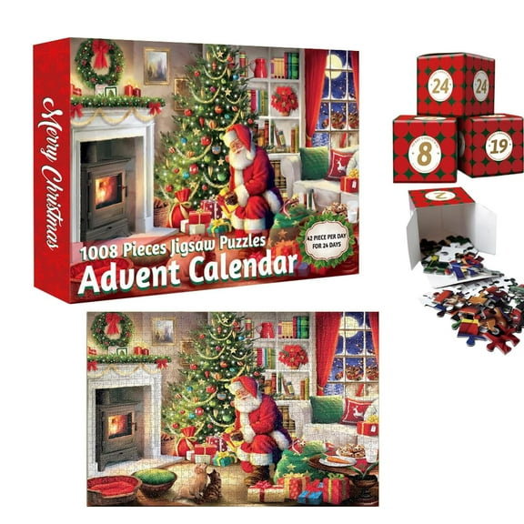 Countdown Sets Puzzles Christmas Eve 1008 Puzzle 24 Days Advent Calendar for Kids and Teens Holiday Activity with Christmas Scenes