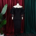 thumbnail image 4 of AURA Plus Size Women One Shoulder Lace Splicing Lantern Sleeve High Waist Elegant Midi Pencil Dress, 4 of 9