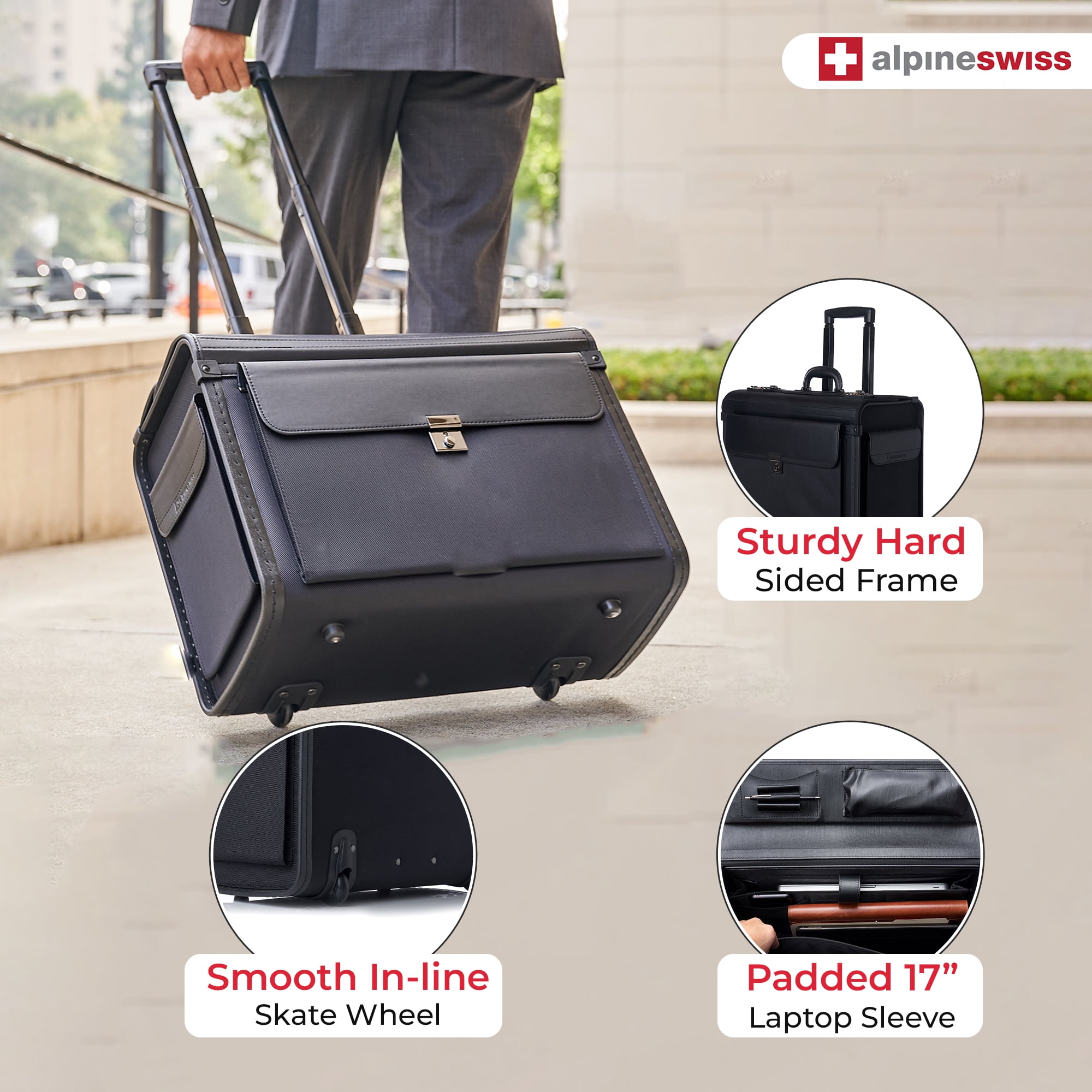 AlpineSwiss 19 Leather Laptop Roller Business Office Wheeled Briefcase TSA Approved Carry On Size Walmart