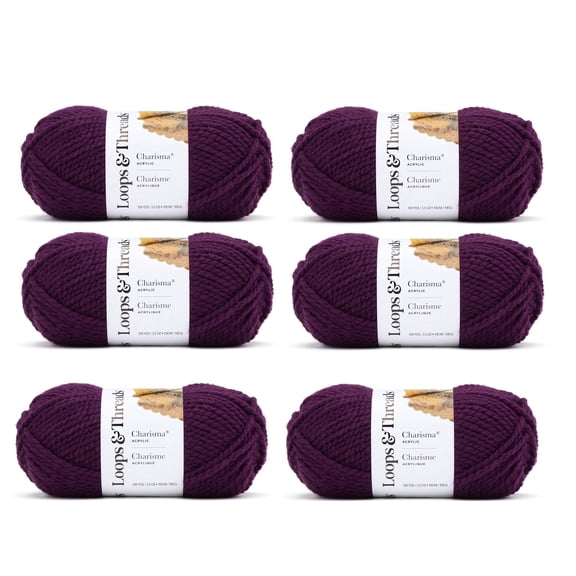 Loops & Threads Charisma Yarn - Multicolor Yarn for Knitting, Crochet, Weaving, Arts & Crafts - Dark Purple, Bulk 6 Pack