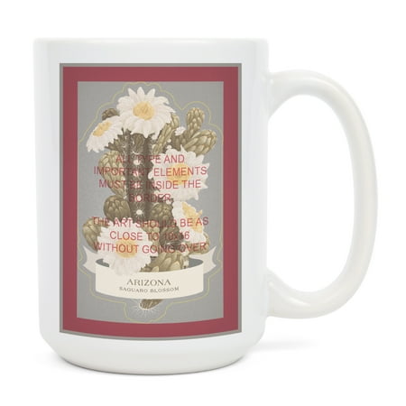 

15 fl oz Ceramic Mug Arizona Vintage Flora State Series Saguaro Blossom Contour Dishwasher & Microwave Safe