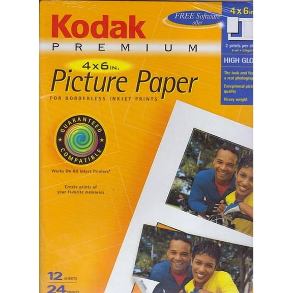 RHEA- 2 Pks Of Kodak Premium Picture Photo Paper 4"X6" 12 Sheets/24 Prints Inkjet
