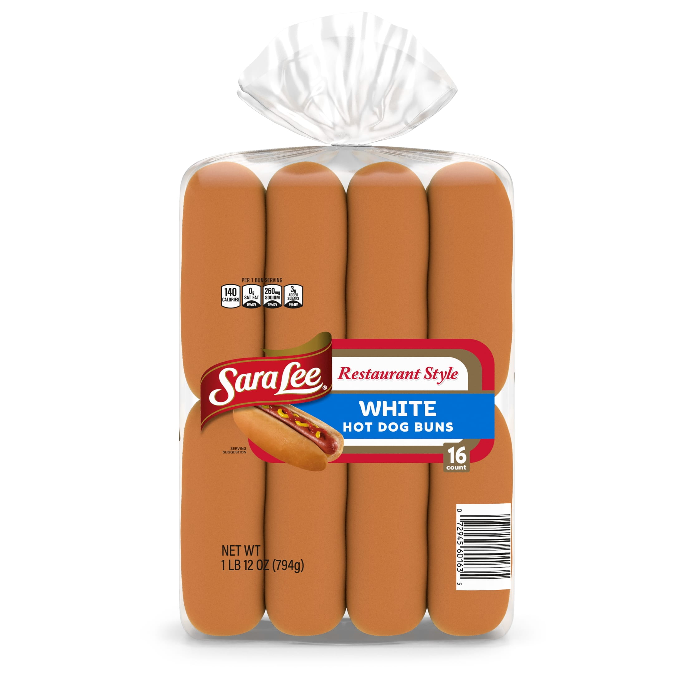 Sara Lee Restaurant Style Hot Dog Buns, 16 count, White Hot Dog Buns, 28 oz Bag