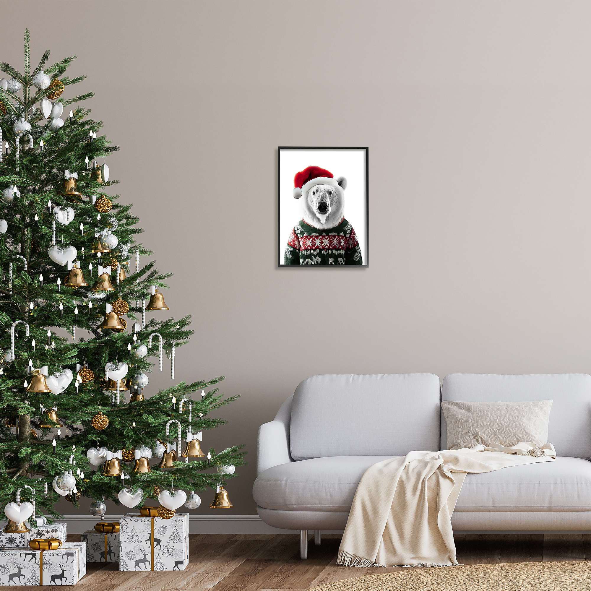 Stupell Industries Bear in Holiday Sweater Holiday Painting Black Framed Art Print Wall Art, 16 x 20