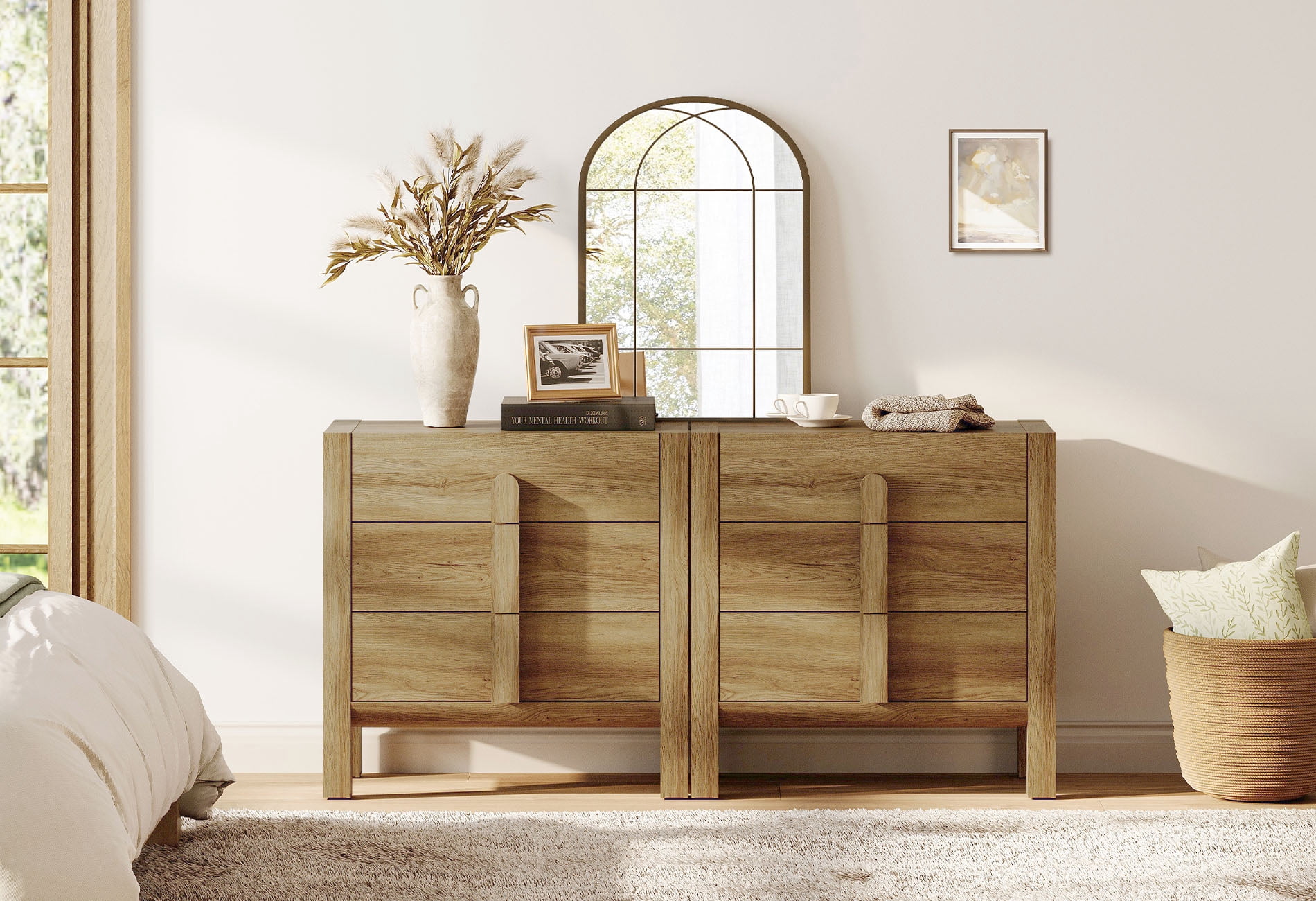 3 Drawer Dresser for Bedroom Set of 2, Mid-Century Modern Chest of Drawers, Wood Storage 6 Drawer Dresser Organizer for Bedroom Living Room Hallway Closet