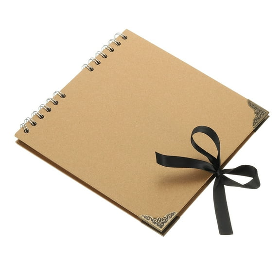Uxcell Scrapbook Photo Albums, 8x8 Inch 60 Pages with Ribbon Protector, Khaki, 1 Pcs