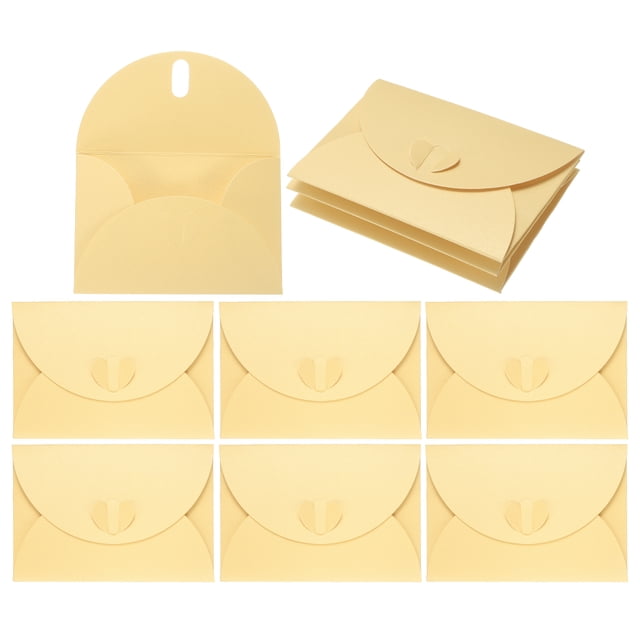 Uxcell Mini Envelopes, 25 Pack Greeting Card Envelopes with Heart Clasp Tiny Items Storage, Light Yellow 4" x 2.8"