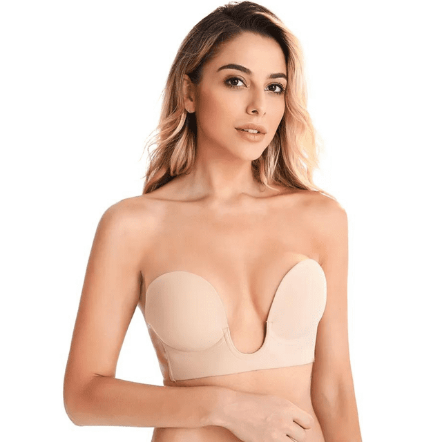 Brasier Adhesivo Escote Profundo Copa B Reusable Sticky Bra Sin Espalda Strapless Copa Adherible Sticky Bra Escote Profundo Beige Copa B Sticky Bra