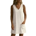 thumbnail image 6 of Ankola Womens Summer Cotton Linen V Neck Short Dress Sleeveless Mini Dress Casual Tank Dress Sundress with Pockets, 6 of 7
