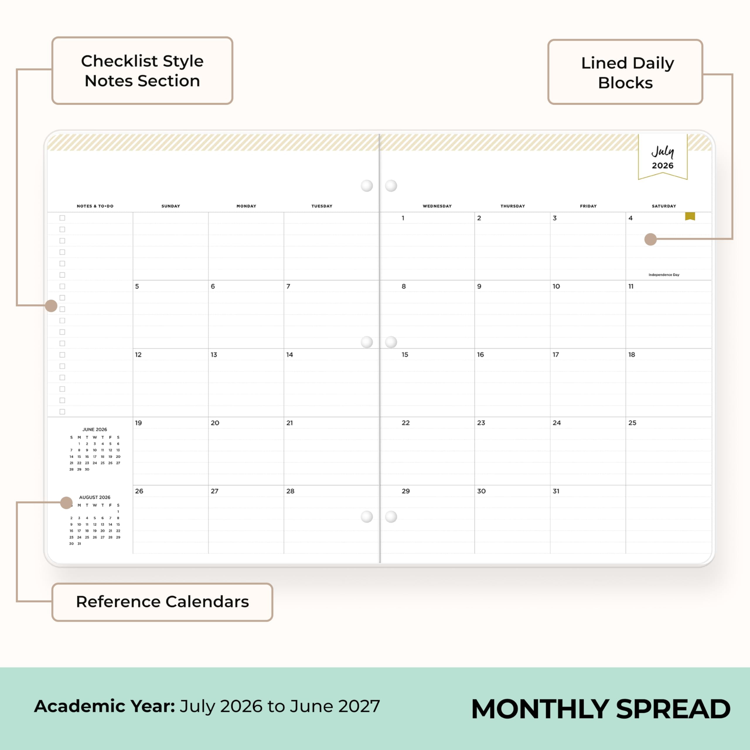 Blue Sky Day Designer 2026-2027 Monthly Academic Year Planner Calendar, July 2026 - June 2027, 8.5" x 11", Flexible Cover, Stapled Binding, Secret Garden Mint