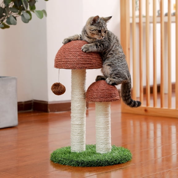 Pefilos 18" Cat Scratching Post, Mushroom Tall Cat Scratcher Featuring Scratching Poles Cat Tower for Kittens, Brown
