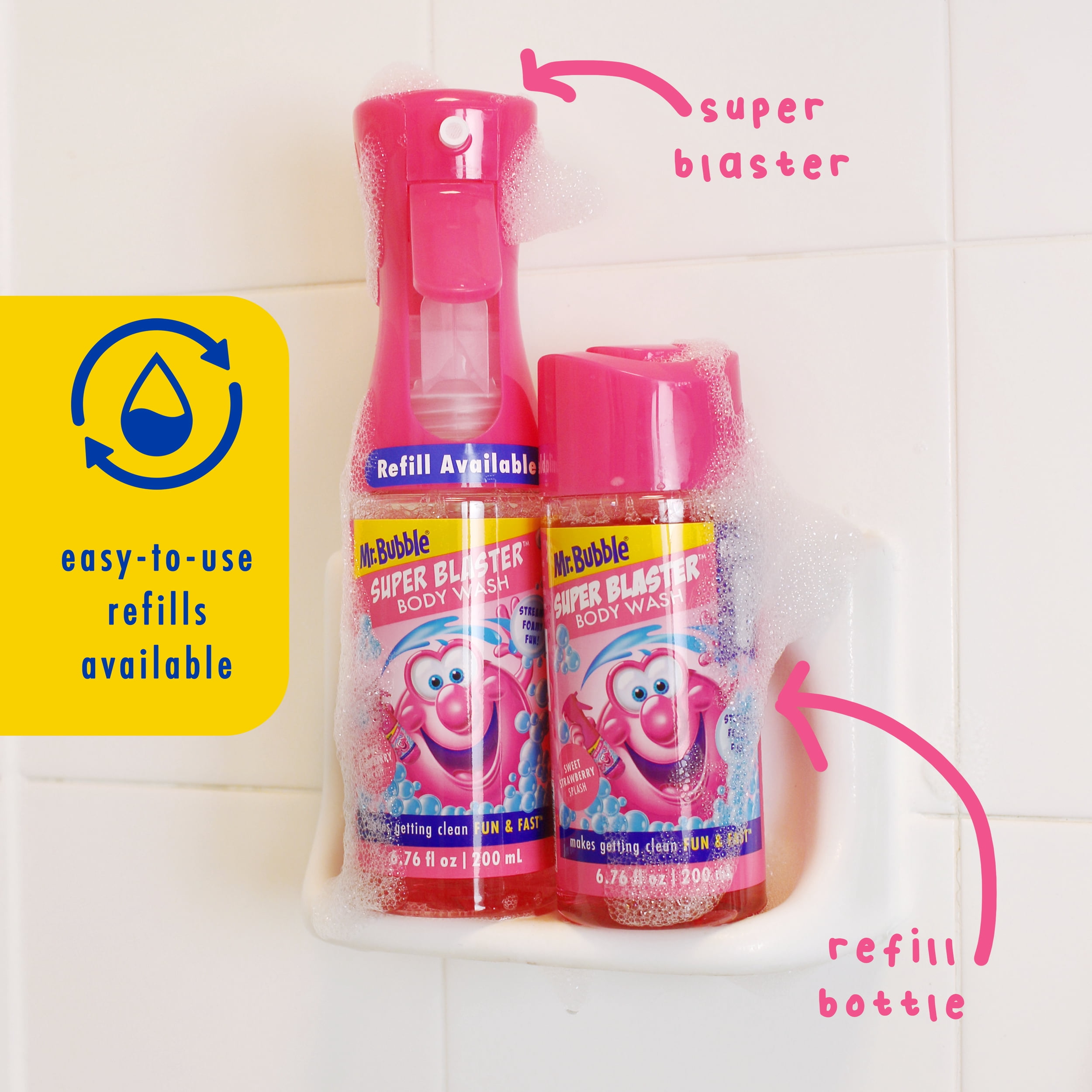 Mr. Bubble Super Blaster Body Wash Sprayer, Sweet Strawberry Splash, Aloe & Vitamin E, 6.76 oz