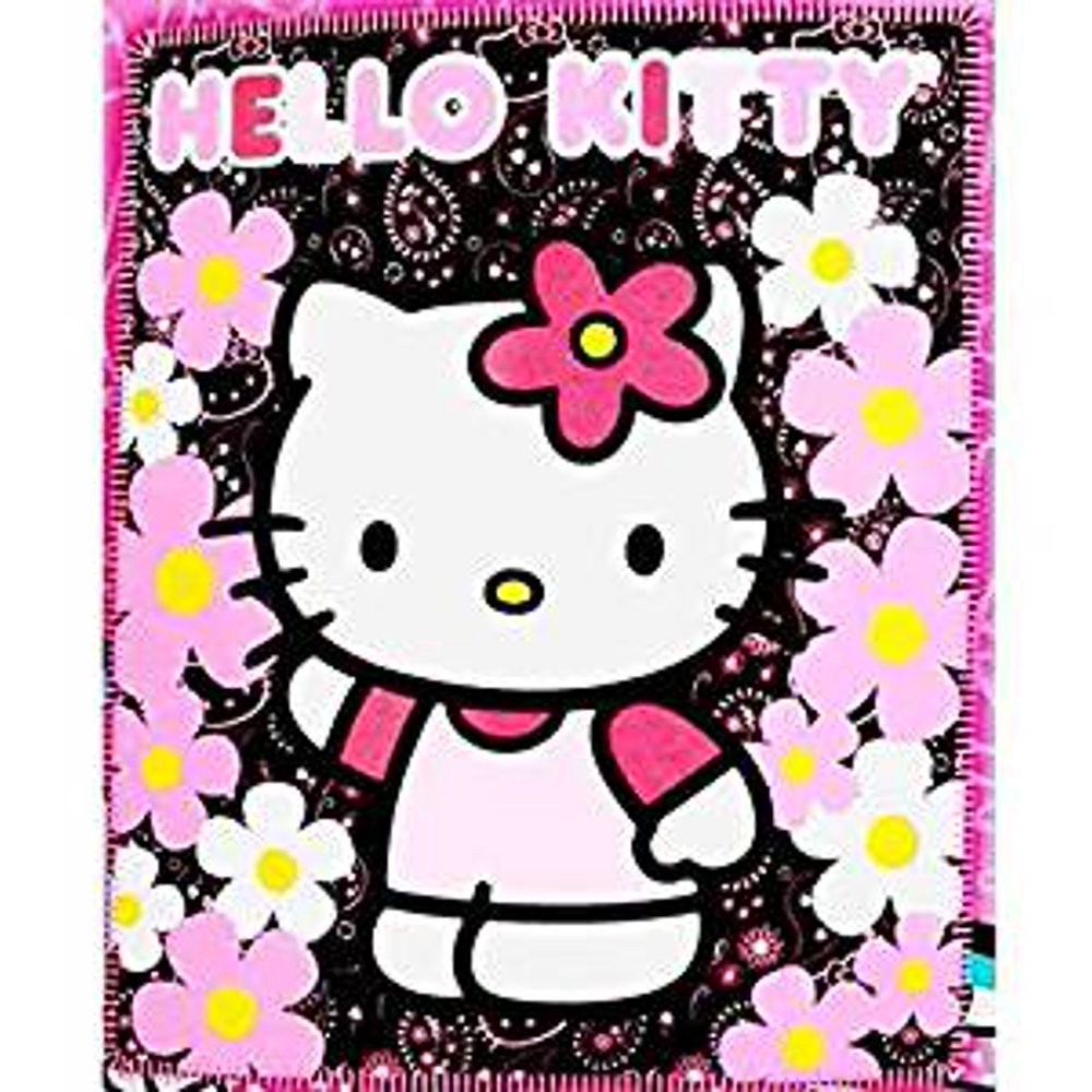 Blanket Hello Kitty Black Sunflwers New 50x60" Fleece Throw 70331