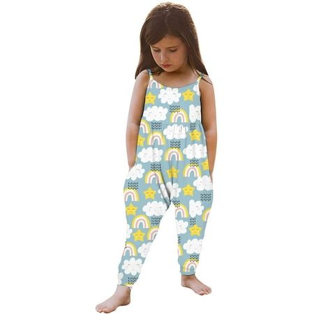 

Girls Clothes Baby Kids Girls Sleeveless Floral Print One Piece Strap Romper jumpsuit 100
