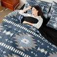 thumbnail image 4 of Feelyou Teens Mandala Aztec Bedding Comforter Set 7pcs, Hippie Western Fashion Queen Bedding Sets, Blue Grey Triangle Square Reversible Queen Sheet Sets, Breathable Home Decor, 4 of 8