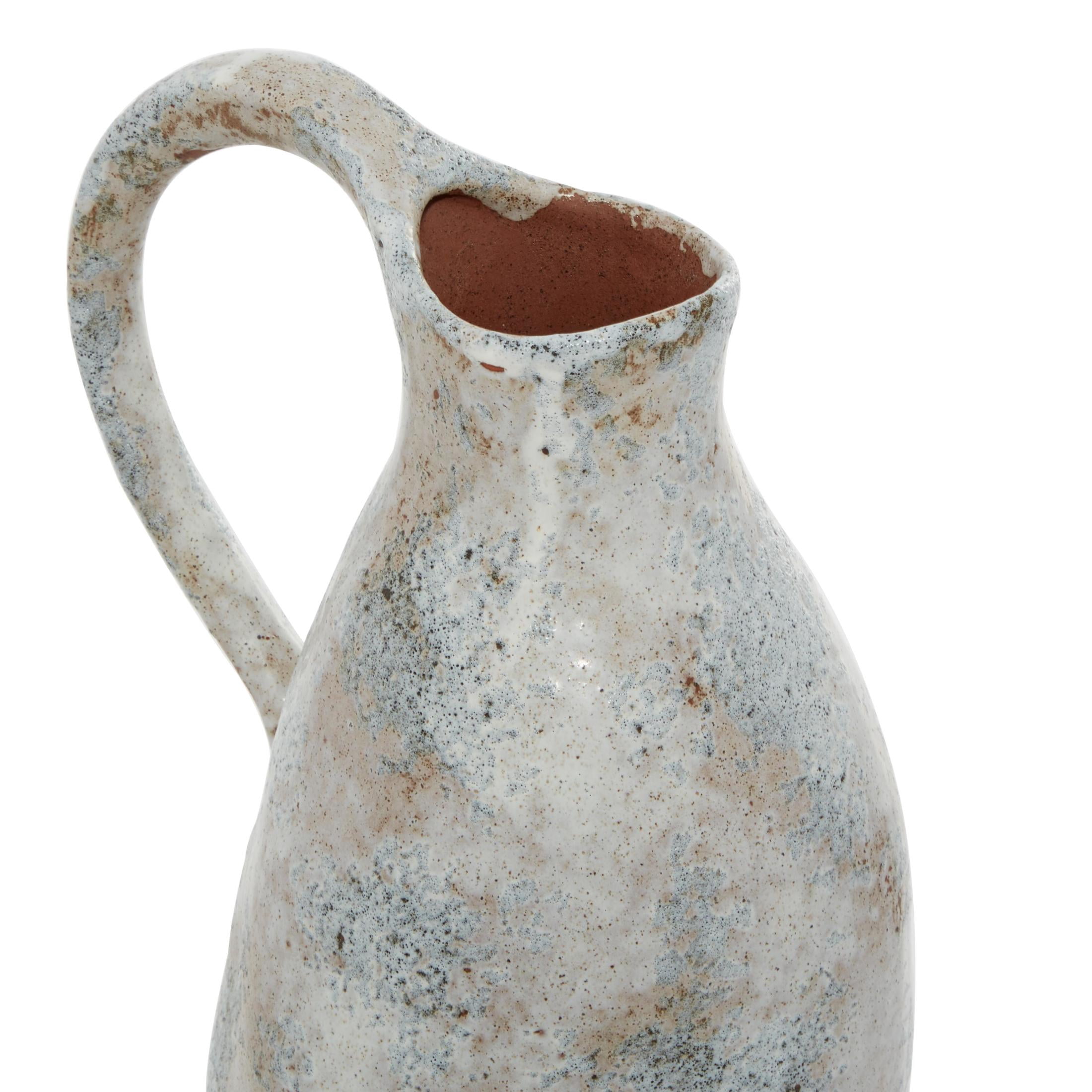 DecMode 14" Handmade White Ceramic Vase with Terracotta Accents