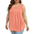 thumbnail image 3 of Camisetas de Tirantes de Verano para Mujer, Corte Holgado, Túnicas Plisadas, Escote Redondo, Sin Mangas, Encaje, Dobladillo Curvo, Fluidas. Rosa Coral XL, 3 of 7