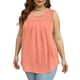 thumbnail image 3 of Camisetas de Tirantes de Verano para Mujer, Corte Holgado, Túnicas Plisadas, Escote Redondo, Sin Mangas, Encaje, Dobladillo Curvo, Fluidas. Rosa Coral L, 3 of 7