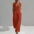thumbnail image 2 of Besolor Womens Summer Outfits 2 Piece Set V Neck Sleeveless Button Tank Tops Wide Leg Pants with Pocket Beach Dresses Vacation Sets(X-Large,Red), 2 of 7