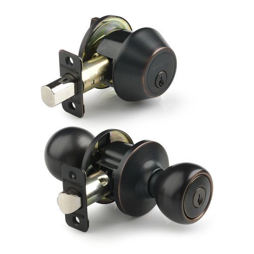 Brinks Keyed Entry Ball Style Doorknob & Deadbolt Combo, Tuscan Bronze