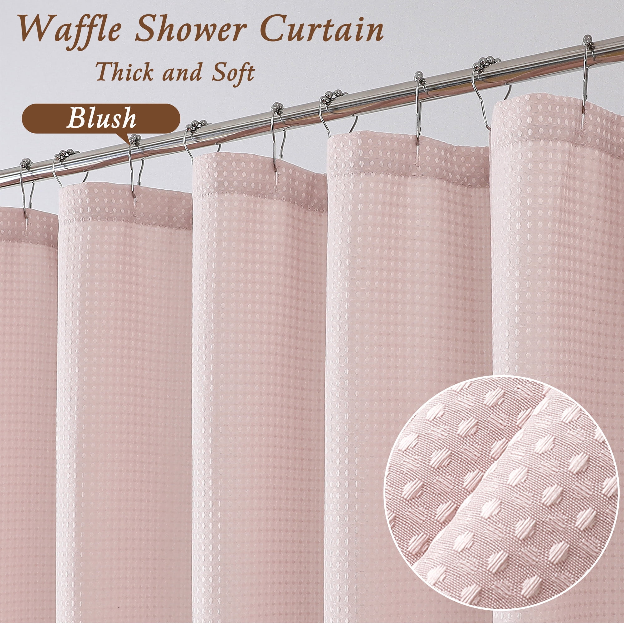 OVZME Blush Stall Fabric Shower Curtain - 36"Wx72"L Waffle Weave Hotel Luxury Weighted Cloth Bath Curtain for Bathroom, Narrow Stall Size, Machine Washable, 36Wx72L inches, Blush Pink