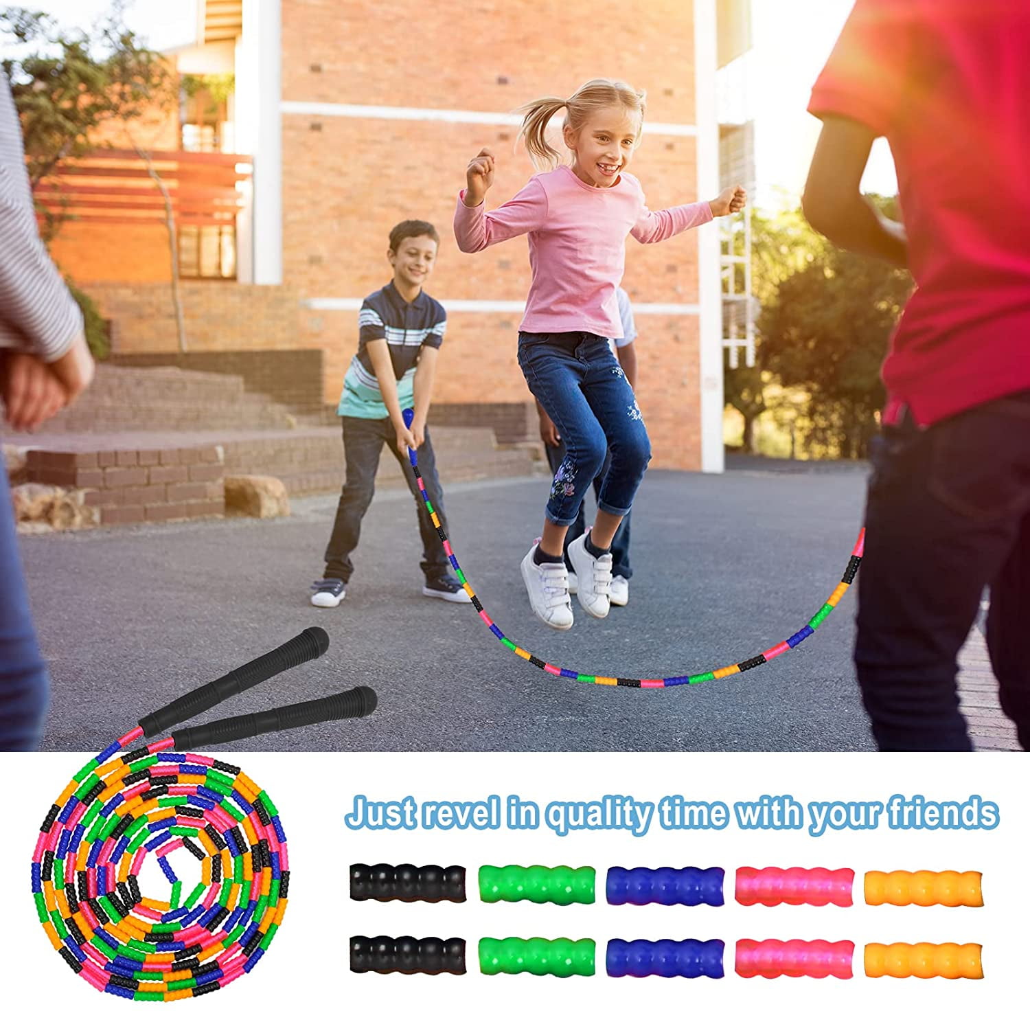 16 FT Long Jump Rope(2 PACK), Double Dutch Jump Ropes, Soft Beaded Skipping for Kids Adults, Plastic Segmented Long Enough for 4-5 Jumpers