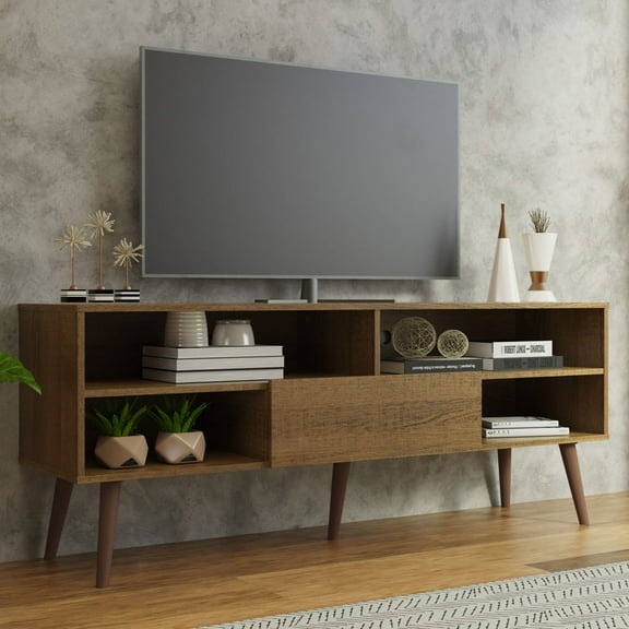Madesa  TV Stand with 1 Door and 4 Shelves with Cable MANAGEMENT for 55, 65 Inch Media Storage Media Console Living Room and Bedroom Entertainment Center Wooden Television Cabinet - Rustic