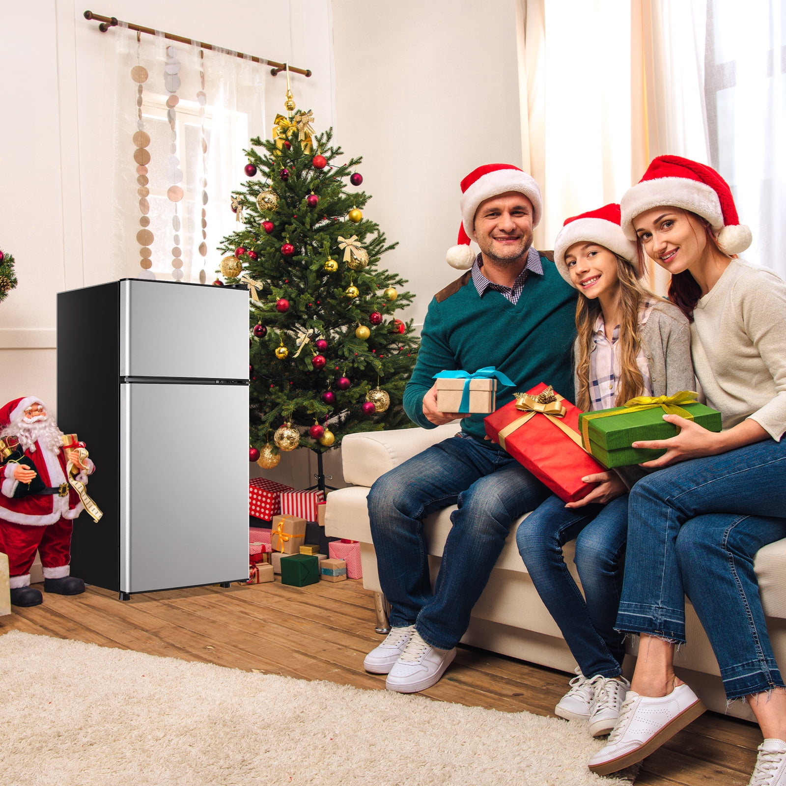 TACOOL Refrigerator with Top Freezer 2.4Cu.ft Two Door Small Mini Fridge for Person Use with Egg Tray, Silver