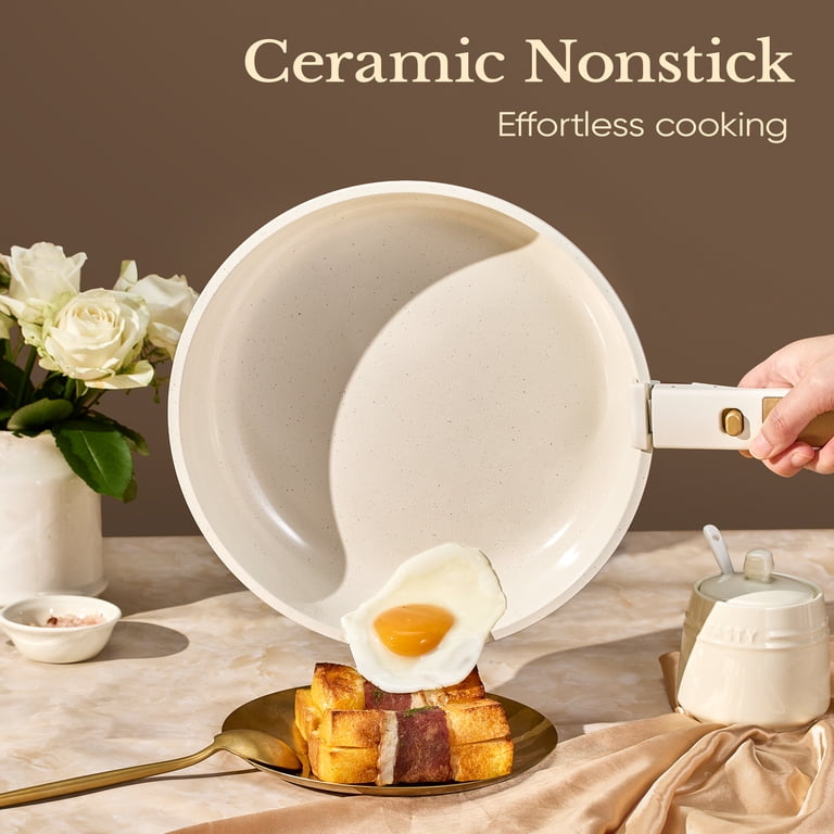 Carote 3-Piece Ceramic Nonstick Detachable Frying Pans Set, White photo 4