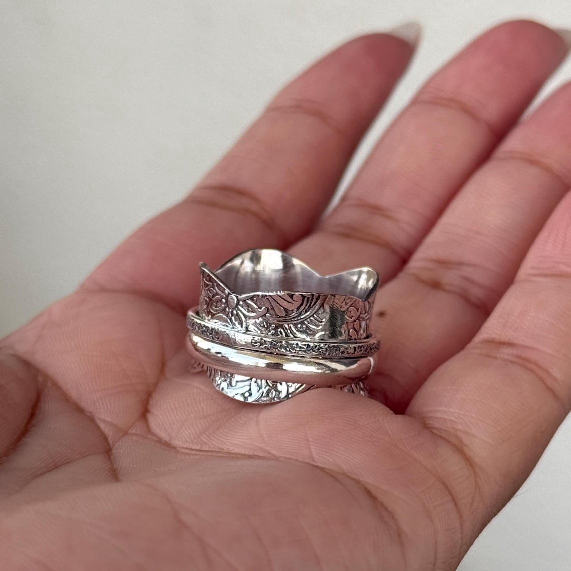 SS DESIGNS Thumb Fidget Spinner Ring Handmade Sterling Silver 925 Boho Anxiety Ring for Women, Stress Relief Meditation Accessory
