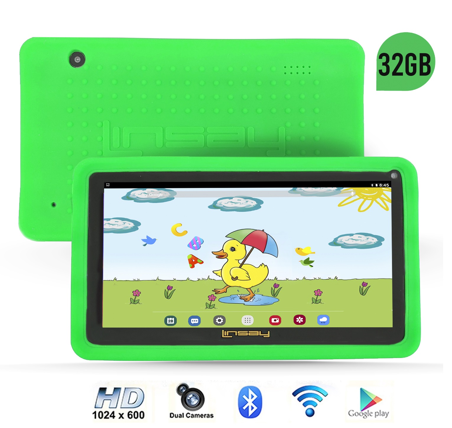LINSAY 7" Kids Tablet 2GB RAM 32GB Android 12 WiFi Tablet for Children, Camera, Apps, Games, with Green Kid Defender Case LED Book Pack - image 4 of 7