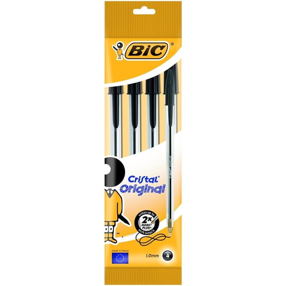 Bolígrafo BIC Cristal Black de punta media (1,0 mm) x4