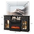 thumbnail image 6 of IVV Retro Fireplace TV Stand for Up to 70" TVs, 58 Inch Media Console with 24" 3-Sided Glass Insert & Lattice Glass Doors, Open Shelf & 2 Drawers, 1400W Heater, Remote Control Included, Black Oak, 6 of 7