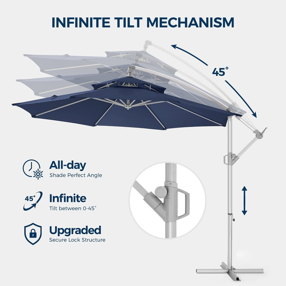 2 Tiers Offset Patio Umbrella, 10 Ft Outdoors Patio Umbrella with Better ventilation and heat insulation, Tilt Adjustment and Crank for Pool Deck and Garden, Blue