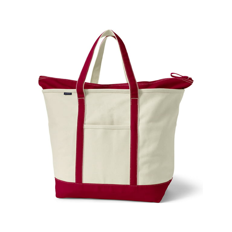 Lands' End Extra Large Solid Color 5 Pocket Zip Top Canvas Tote