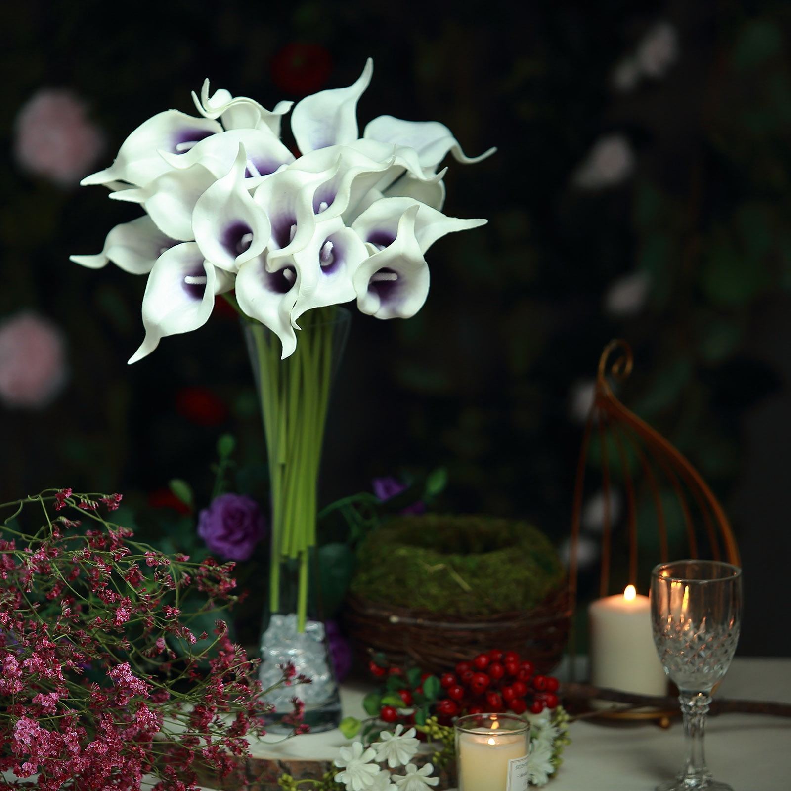 BalsaCircle 20 White Purple Poly Foam 14" Calla Lily Flowers Single ...